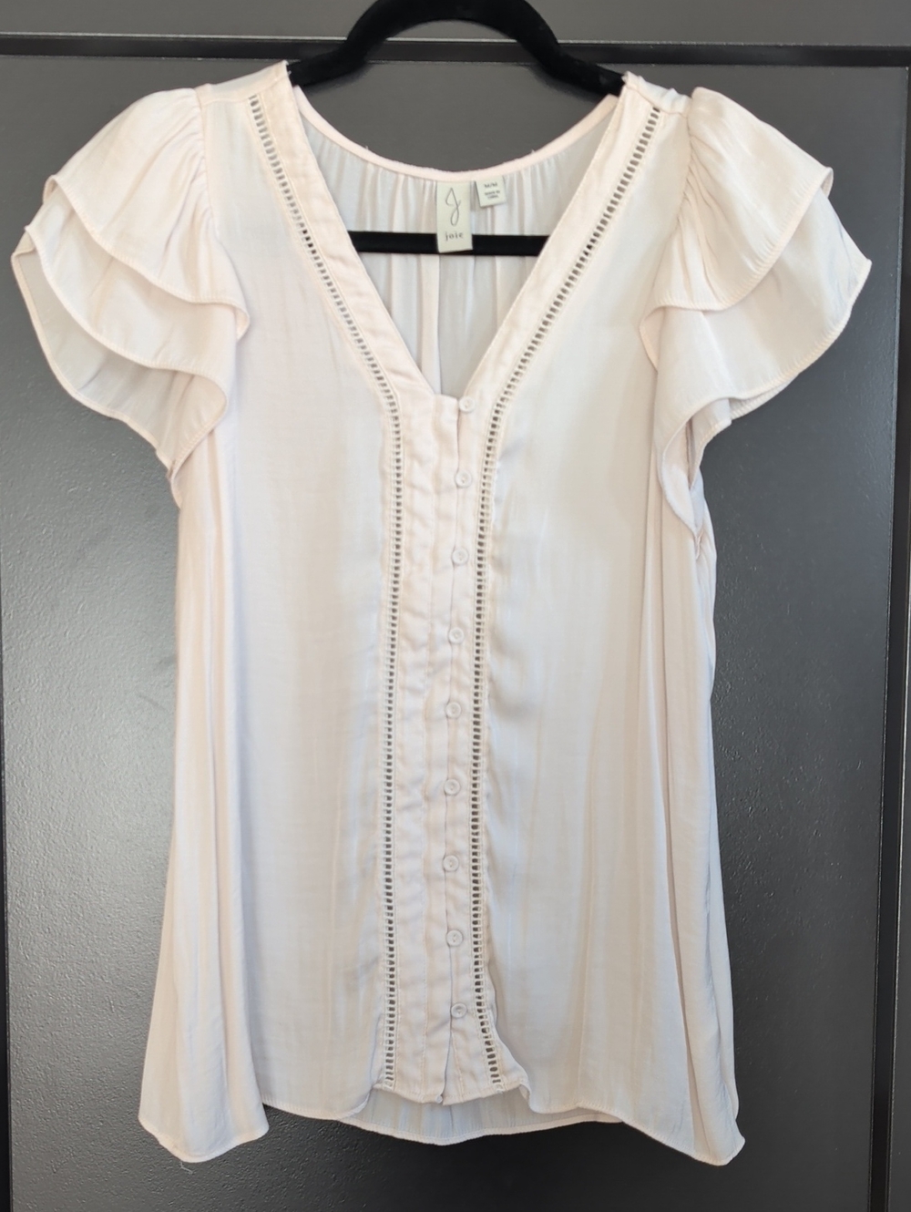 Joie Cream V-Neck Ruffle-Sleeve Button Blouse